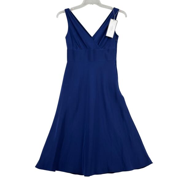 J Crew Midi Dress Size 4 Blue Silk Surplice Sleeveless Empire Waist Fit & Flare - Picture 1 of 12